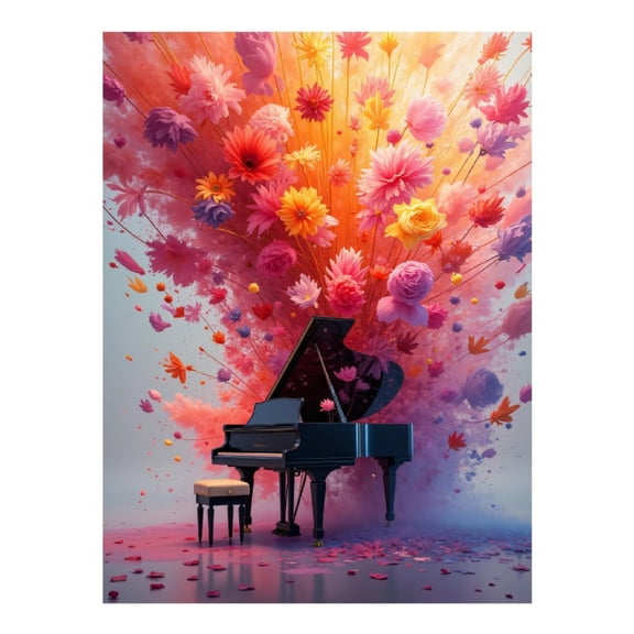 Diamond Art Kit for Adults, Grand Piano Floral Explosion Burst Diamond Painting for Adults Beginners, DIY Diamond Art Painting Kits, 5D Diamond Painting Crafts for Home Decor 12x16 Frameless