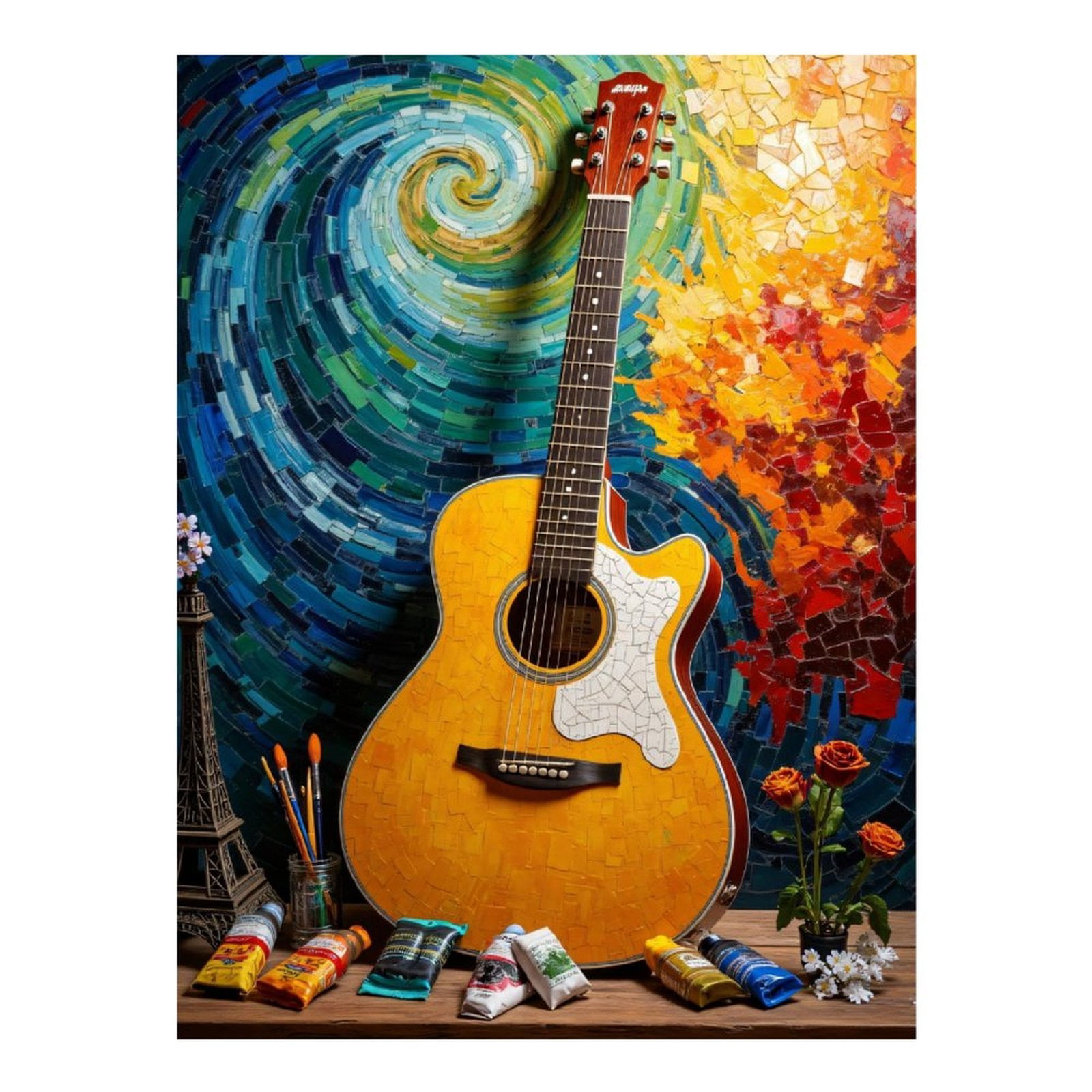 Diamond Art Kit for Adults, Guitar Mosaic Art Colors Creativity Diamond Painting for Adults Beginners, 5D DIY Diamond Art Painting Kits, Colorful Diamond Painting Craft for Home Decor 12x16