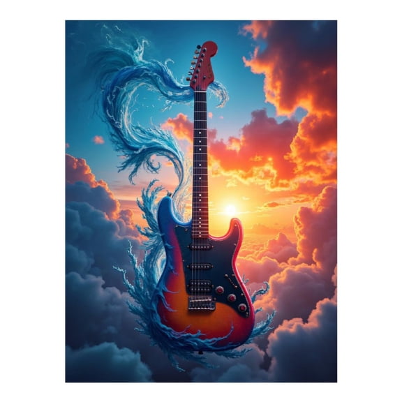 Diamond Art Kit for Adults, Guitar Sky Whirl Sunset Clouds Diamond Painting for Adults Beginners, DIY Diamond Art Painting Kits, 5D Diamond Painting Crafts for Home Decor 12x16 Frameless