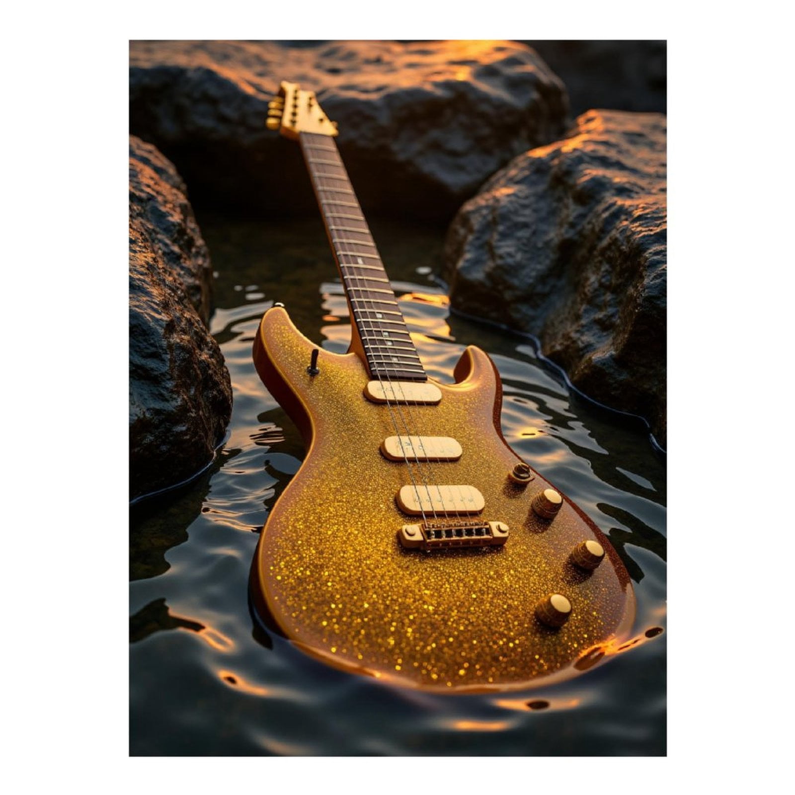 Diamond Art Kit for Adults, Guitar Sparkling Water Rocks Diamond Painting for Adults Beginners, DIY Diamond Art Painting Kits, 5D Diamond Painting Crafts for Home Decor 12x16 Frameless
