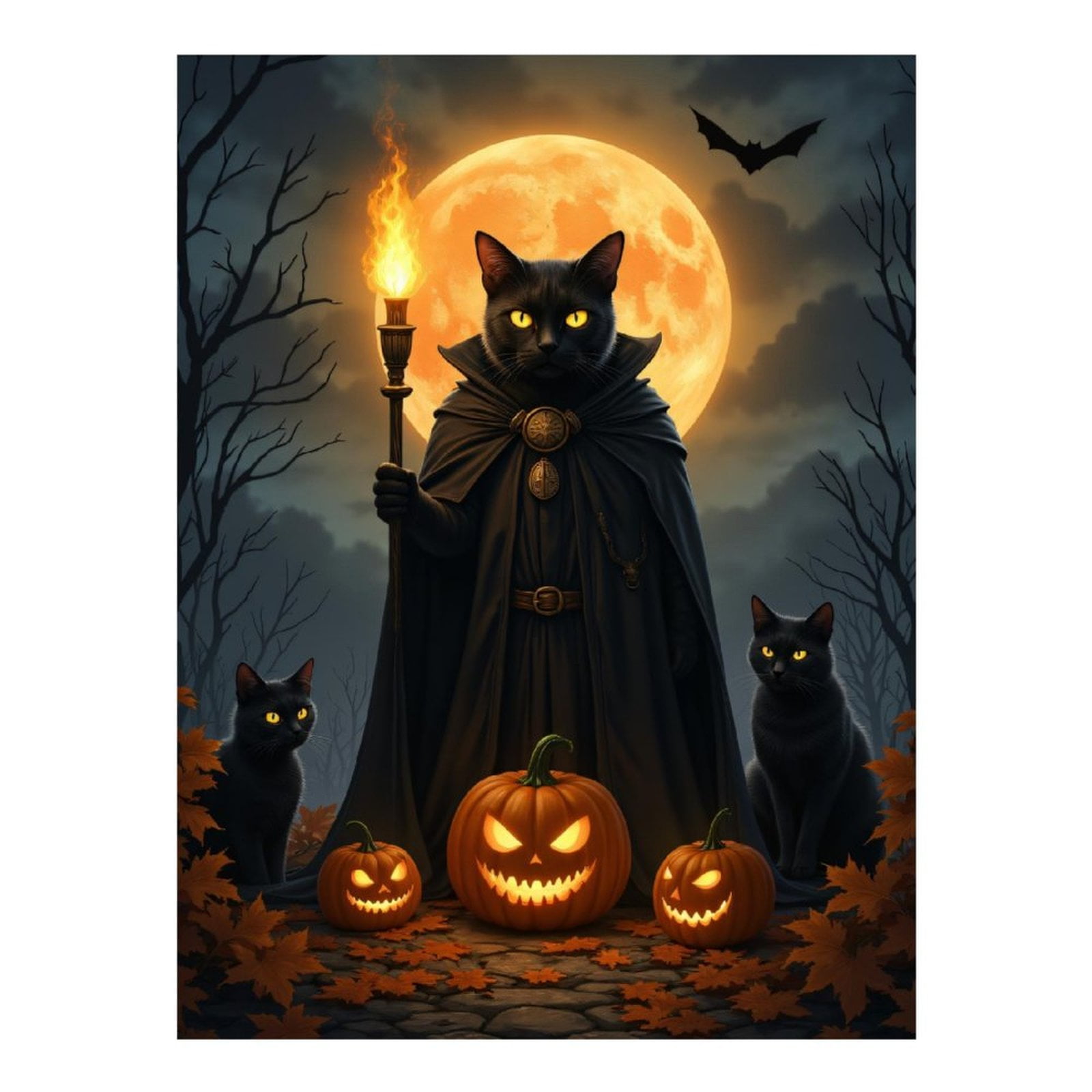 Diamond Art Kit for Adults, Halloween Cat Moonlit Pumpkins Night