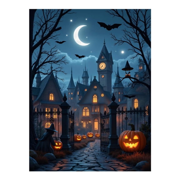Diamond Art Kit for Adults, Haunted Mansion Halloween Night Diamond Painting for Adults Beginners, DIY Diamond Art Painting Kits, 5D Diamond Painting Crafts for Home Decor 12x16 Frameless