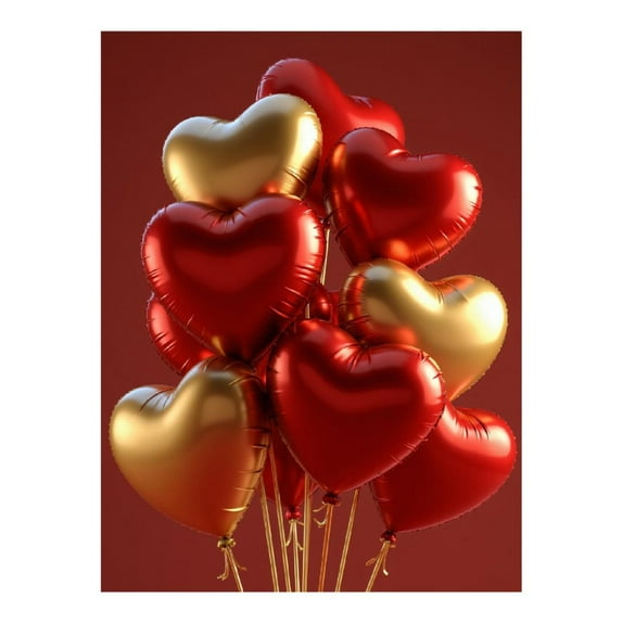 Diamond Art Kit for Adults, Heart Shape Balloons Red Gold Diamond Painting for Adults Beginners, 5D DIY Diamond Art Painting Kits, Colorful Diamond Painting Craft for Home Decor 12x16