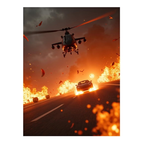Diamond Art Kit for Adults, Helicopter Chase Fire Explosions Road Diamond Painting for Adults Beginners, DIY Diamond Art Painting Kits, 5D Diamond Painting Crafts for Home Decor 12x16 Frameless