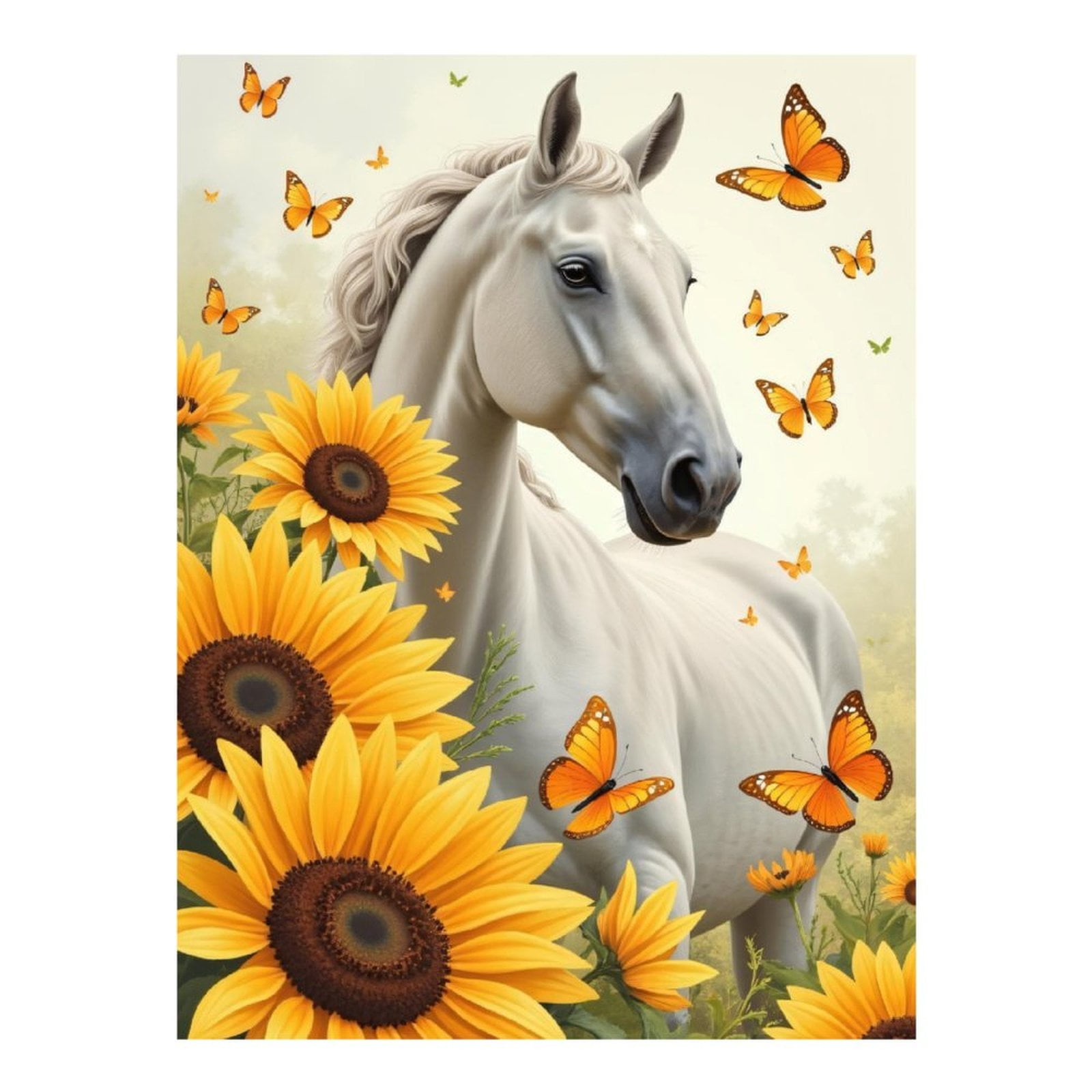 Diamond Art Kit for Adults, Horse Sunflowers Butterflies Scene Diamond Painting for Adults Beginners, DIY Diamond Art Painting Kits, 5D Diamond Painting Crafts for Home Decor 12x16 Frameless