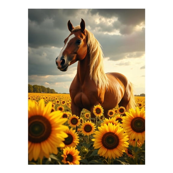 Diamond Art Kit for Adults, Horse Sunflowers Cloudy Sky Diamond Painting for Adults Beginners, 5D DIY Diamond Art Painting Kits, Colorful Diamond Painting Craft for Home Decor 12x16