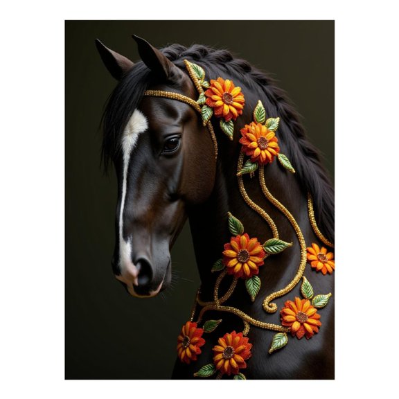 Diamond Art Kit for Adults, Horse Vine Floral Elegance Diamond Painting for Adults Beginners, DIY Diamond Art Painting Kits, 5D Diamond Painting Crafts for Home Decor 12x16 Frameless