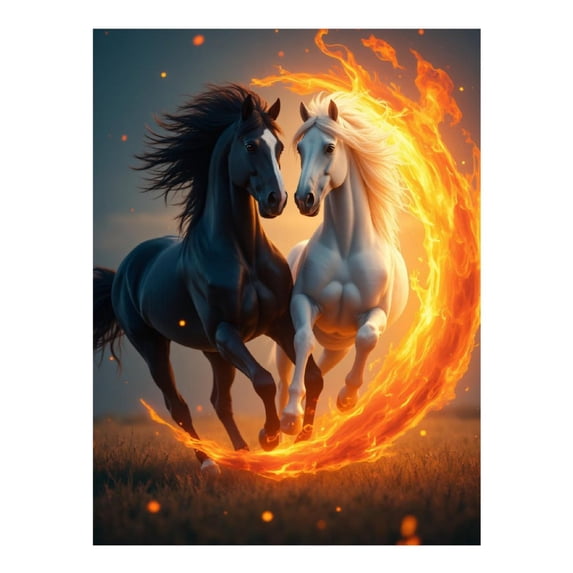 Diamond Art Kit for Adults, Horses Fire Circle Galloping Energy Diamond Painting for Adults Beginners, 5D DIY Diamond Art Painting Kits, Colorful Diamond Painting Craft for Home Decor 12x16