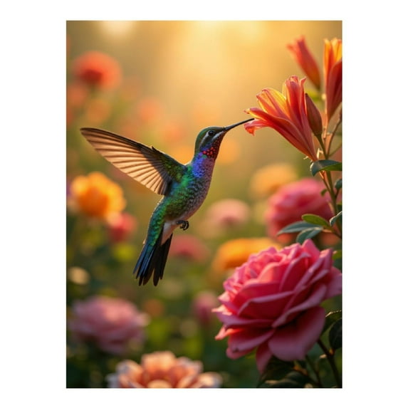 Diamond Art Kit for Adults, Hummingbird In Bloom Sunrise Diamond Painting for Adults Beginners, DIY Diamond Art Painting Kits, 5D Diamond Painting Crafts for Home Decor 12x16 Frameless