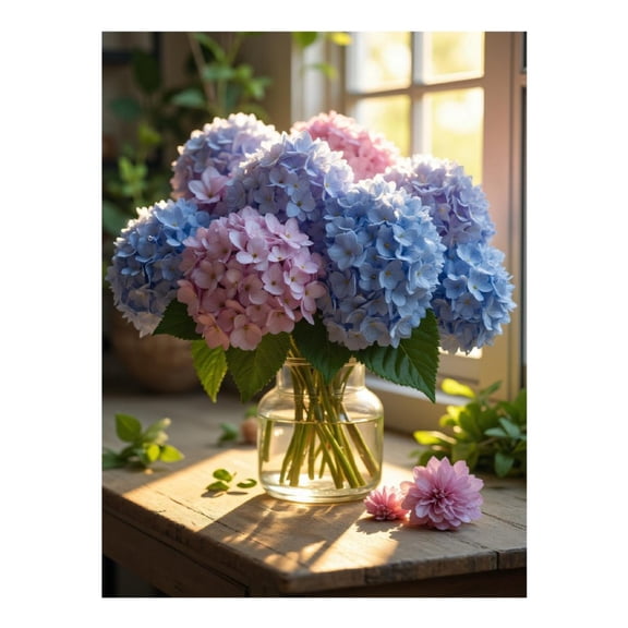 Diamond Art Kit for Adults, Hydrangea Bouquet Sunlit Table Diamond Painting for Adults Beginners, DIY Diamond Art Painting Kits, 5D Diamond Painting Crafts for Home Decor 12x16 Frameless