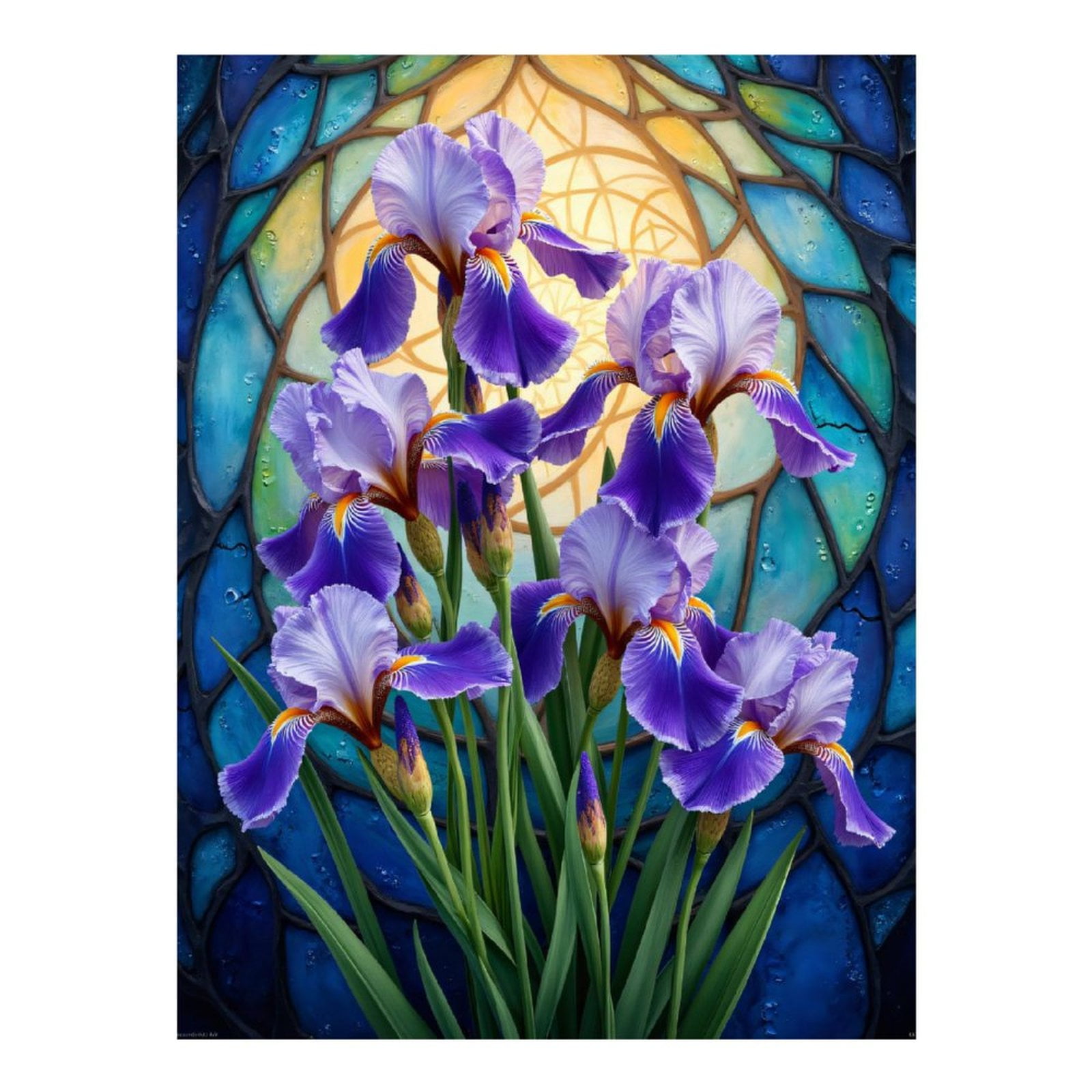 Diamond Art Kit for Adults, Irises Stained Glass Background Diamond Painting for Adults Beginners, 5D DIY Diamond Art Painting Kits, Colorful Diamond Painting Craft for Home Decor 12x16 Frameless