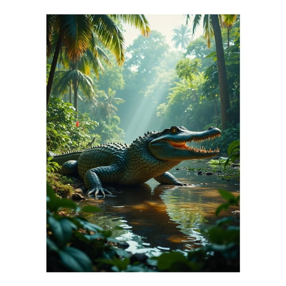 Diamond Art Kit for Adults, Jungle Alligator Sunlit Creek Diamond Painting for Adults Beginners, 5D DIY Diamond Art Painting Kits, Colorful Diamond Painting Craft for Home Decor 12x16