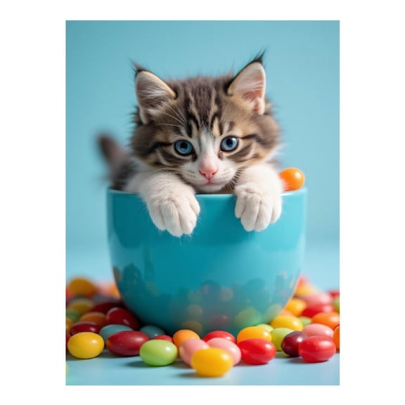Diamond Art Kit for Adults, Kitten In Blue Bowl With Candy Diamond Painting for Adults Beginners, DIY Diamond Art Painting Kits, 5D Diamond Painting Crafts for Home Decor 12x16 Frameless