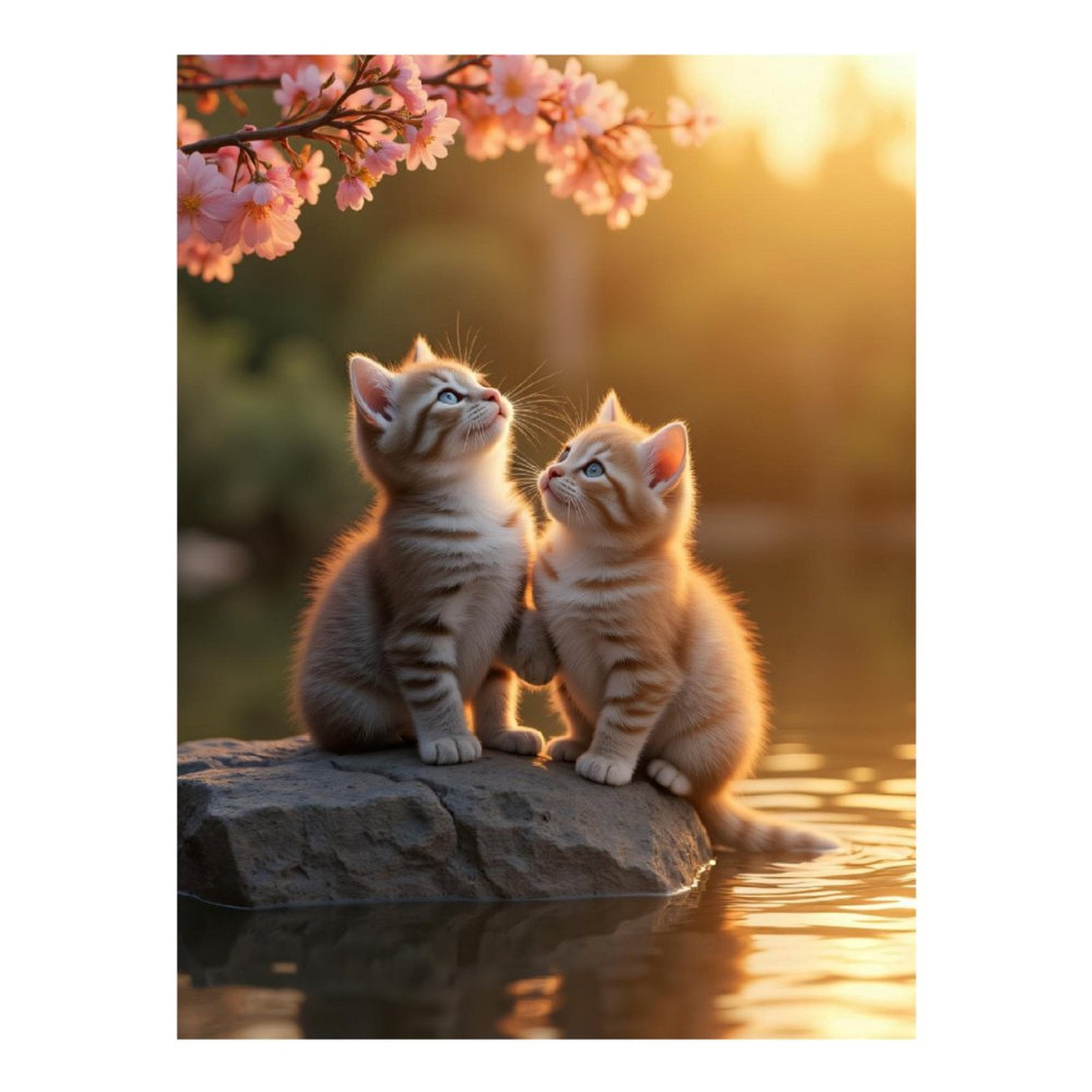 Diamond Art Kit for Adults, Kittens Blossom Sunset Rock Diamond Painting for Adults Beginners, 5D DIY Diamond Art Painting Kits, Colorful Diamond Painting Craft for Home Decor 12x16