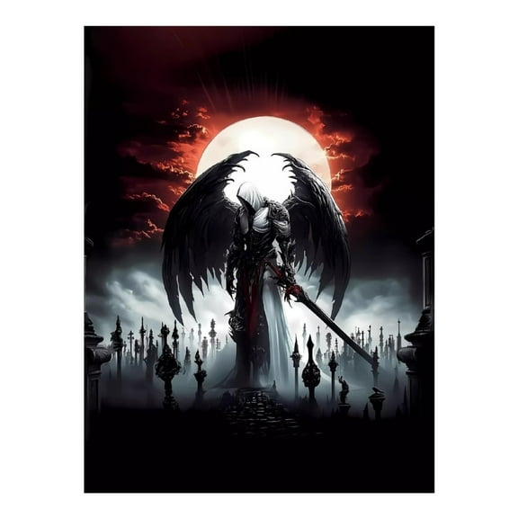 Diamond Art Kit for Adults, Knight Dark Wings Moonlight Sword Diamond Painting for Adults Beginners, DIY Diamond Art Painting Kits, 5D Diamond Painting Crafts for Home Decor 12x16 Frameless