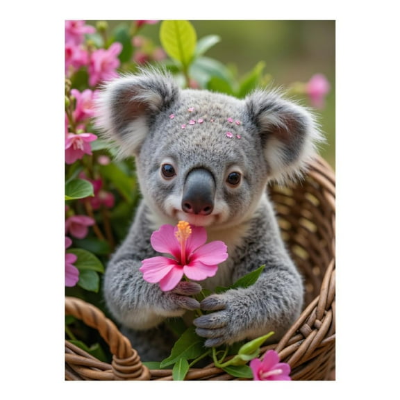 Diamond Art Kit for Adults, Koala Pink Flowers Basket Adorable Diamond Painting for Adults Beginners, DIY Diamond Art Painting Kits, 5D Diamond Painting Crafts for Home Decor 12x16 Frameless
