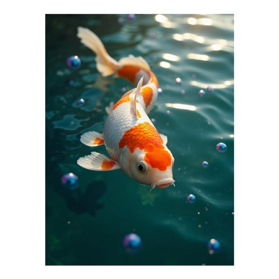 Diamond Art Kit for Adults, Koi Fish Pond Bubbles Serenity Diamond Painting for Adults Beginners, 5D DIY Diamond Art Painting Kits, Colorful Diamond Painting Craft for Home Decor 12x16