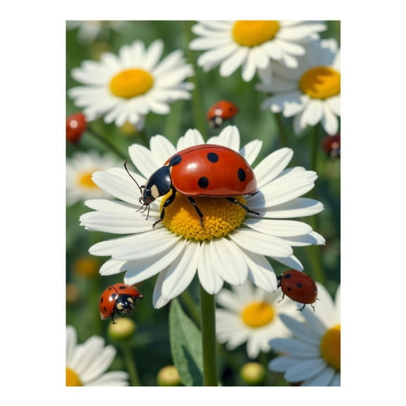 Diamond Art Kit for Adults, Ladybugs On Daisies Blossom Meadow Diamond Painting for Adults Beginners, 5D DIY Diamond Art Painting Kits, Colorful Diamond Painting Craft for Home Decor 12x16