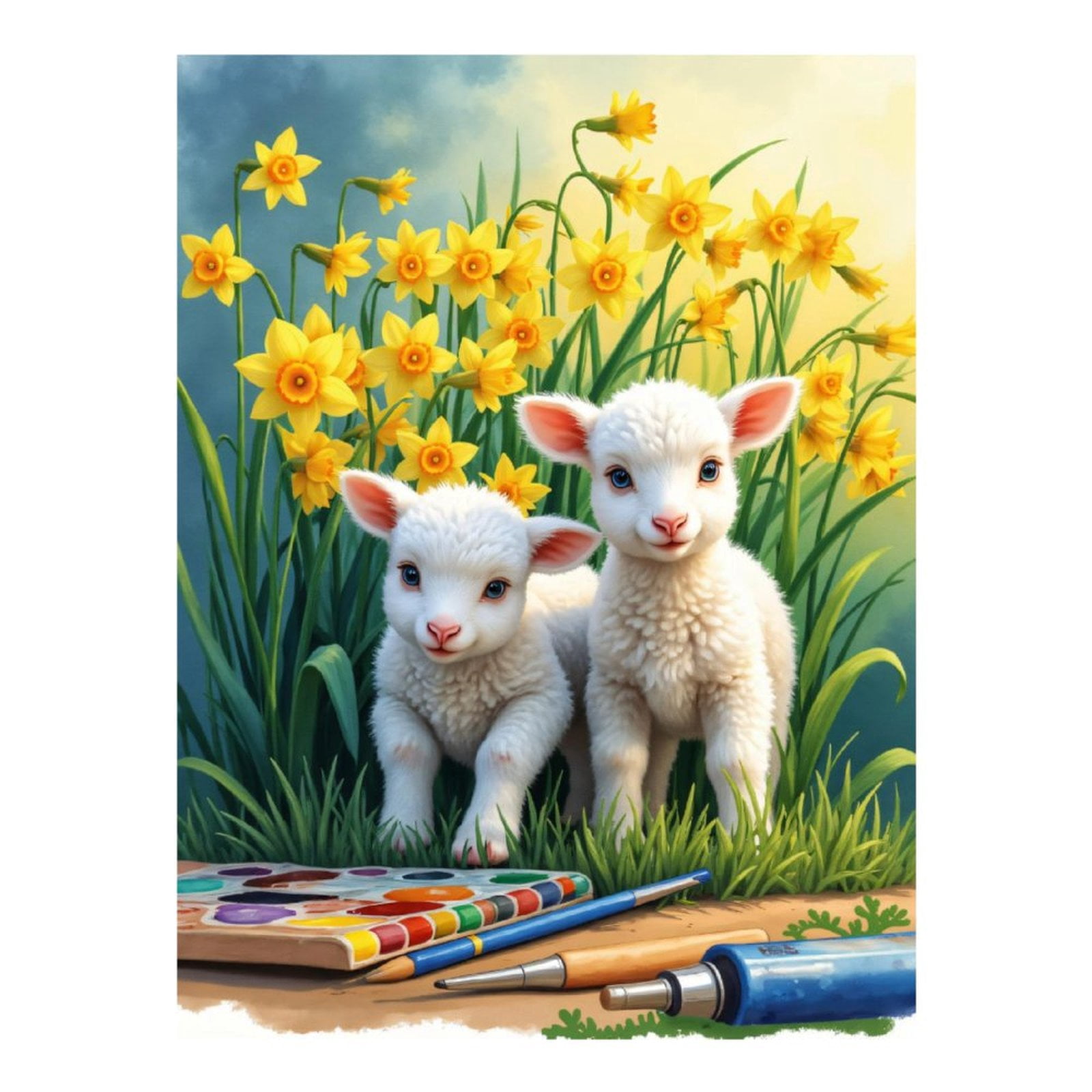 Diamond Art Kit for Adults, Lambs Daffodils Art Supplies Painting Diamond Painting for Adults Beginners, DIY Diamond Art Painting Kits, 5D Diamond Painting Crafts for Home Decor 12x16 Frameless
