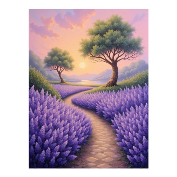 Diamond Art Kit for Adults, Lavender Path Sunset Trees Landscape Diamond Painting for Adults Beginners, DIY Diamond Art Painting Kits, 5D Diamond Painting Crafts for Home Decor 12x16 Frameless