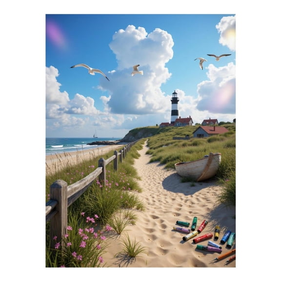 Diamond Art Kit for Adults, Lighthouse Coastal Path Seagulls Beach Diamond Painting for Adults Beginners, 5D DIY Diamond Art Painting Kits, Colorful Diamond Painting Craft for Home Decor 12x16