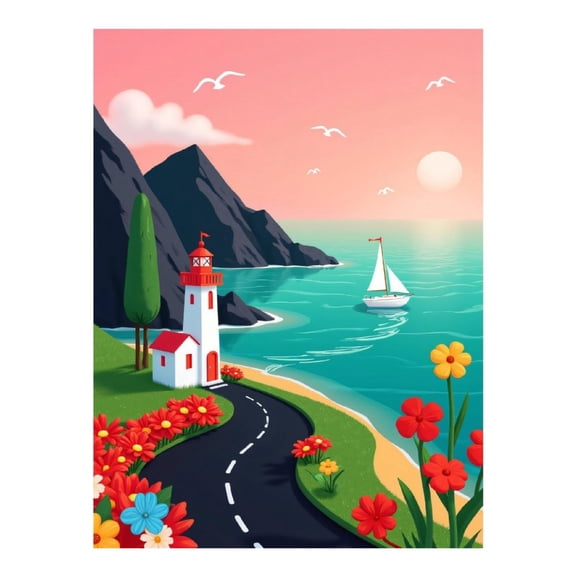 Diamond Art Kit for Adults, Lighthouse Coastal Sunset Scene Diamond Painting for Adults Beginners, DIY Diamond Art Painting Kits, 5D Diamond Painting Crafts for Home Decor 12x16 Frameless