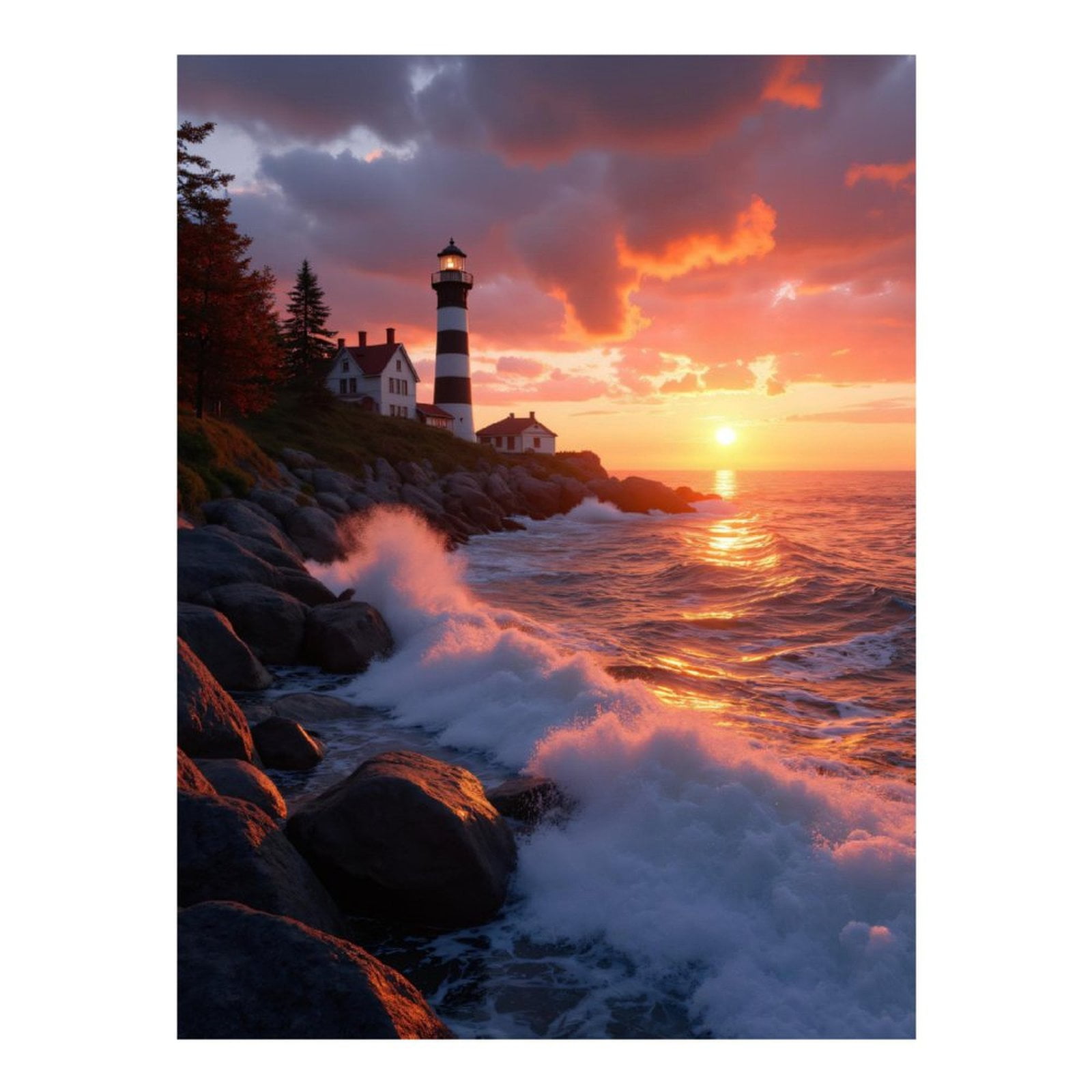 Diamond Art Kit for Adults, Lighthouse Sunset Ocean Waves Rocks Diamond Painting for Adults Beginners, 5D DIY Diamond Art Painting Kits, Colorful Diamond Painting Craft for Home Decor 12x16