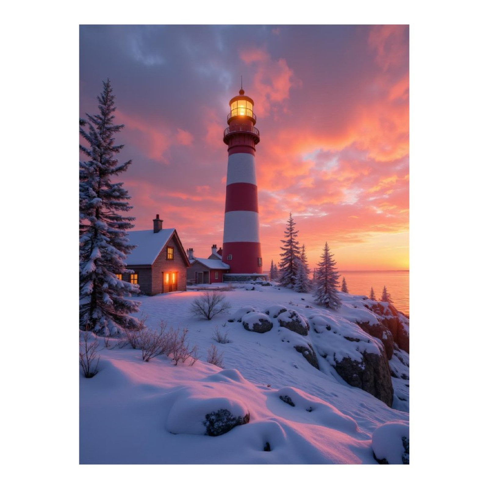 Diamond Art Kit for Adults, Lighthouse Sunset Winter Landscape Diamond Painting for Adults Beginners, DIY Diamond Art Painting Kits, 5D Diamond Painting Crafts for Home Decor 12x16 Frameless