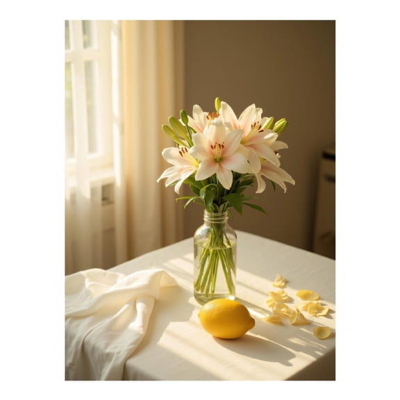 Diamond Art Kit for Adults, Lily Bouquet Lemon Sunlit Table Diamond Painting for Adults Beginners, DIY Diamond Art Painting Kits, 5D Diamond Painting Crafts for Home Decor 12x16 Frameless
