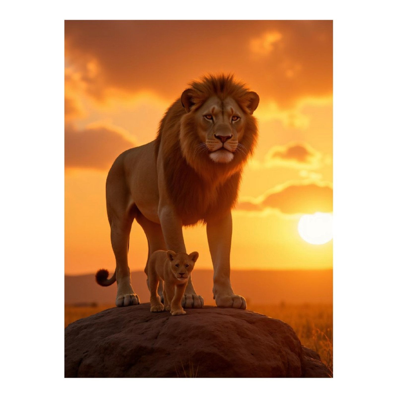 Diamond Art Kit for Adults, Lion Cubs Sunset Rock Scene Diamond Painting for Adults Beginners, 5D DIY Diamond Art Painting Kits, Colorful Diamond Painting Craft for Home Decor 12x16