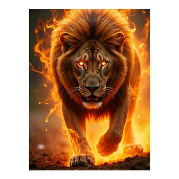 Diamond Art Kit for Adults, Lion On Fire Blaze Power Diamond Painting for Adults Beginners, 5D DIY Diamond Art Painting Kits, Colorful Diamond Painting Craft for Home Decor 12x16
