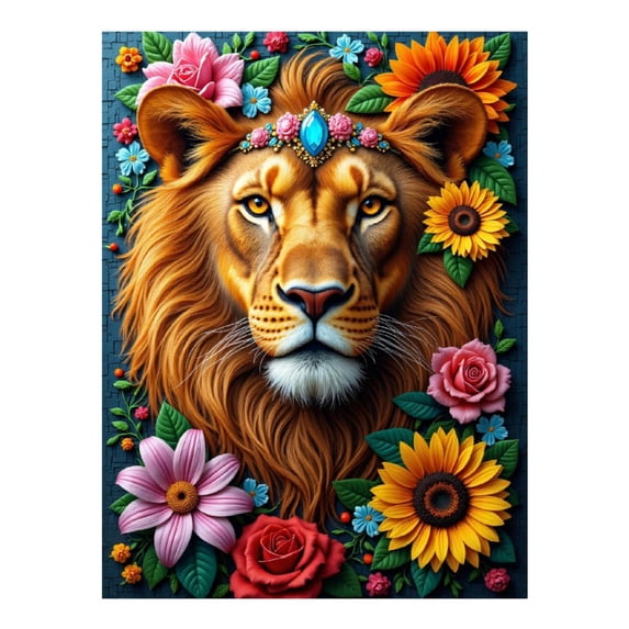 Diamond Art Kit for Adults, Lion Floral Crown Art Serenade Diamond Painting for Adults Beginners, 5D DIY Diamond Art Painting Kits, Colorful Diamond Painting Craft for Home Decor 12x16