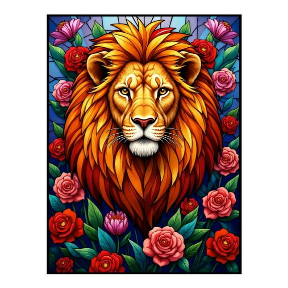 Diamond Art Kit for Adults, Lion Floral Vibrant Art Illustration Diamond Painting for Adults Beginners, 5D DIY Diamond Art Painting Kits, Colorful Diamond Painting Craft for Home Decor 12x16