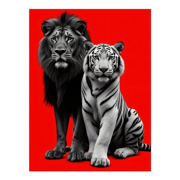 Diamond Art Kit for Adults, Lion Tiger Red Background Diamond Painting for Adults Beginners, DIY Diamond Art Painting Kits, 5D Diamond Painting Crafts for Home Decor 12x16 Frameless