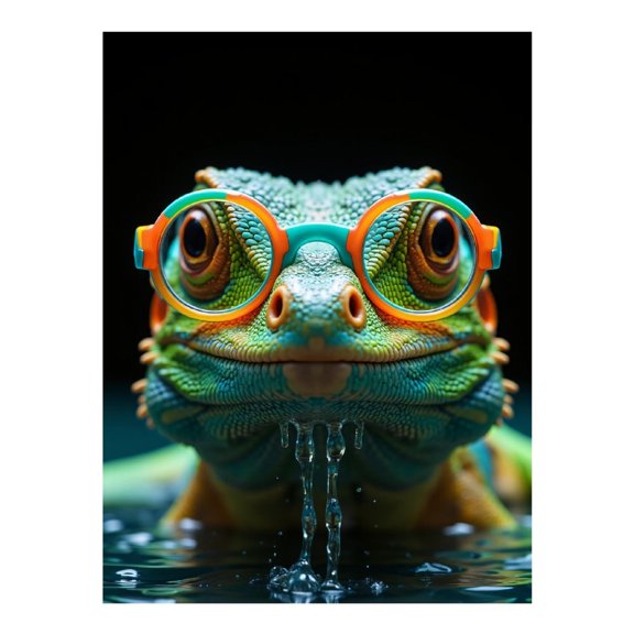 Diamond Art Kit for Adults, Lizard Glasses Playful Splash Diamond Painting for Adults Beginners, DIY Diamond Art Painting Kits, 5D Diamond Painting Crafts for Home Decor 12x16 Frameless