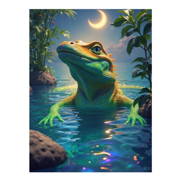 Diamond Art Kit for Adults, Lizard Moonlit Water Oasis Diamond Painting for Adults Beginners, 5D DIY Diamond Art Painting Kits, Colorful Diamond Painting Craft for Home Decor 12x16