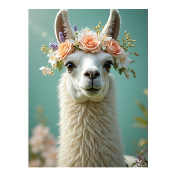 Diamond Art Kit for Adults, Llama Floral Crown Portrait Elegance Diamond Painting for Adults Beginners, DIY Diamond Art Painting Kits, 5D Diamond Painting Crafts for Home Decor 12x16 Frameless