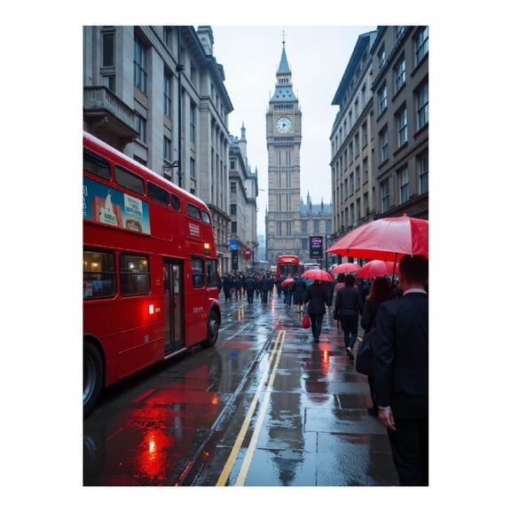 Diamond Art Kit for Adults, London Rainy Day Red Buses Umbrellas Diamond Painting for Adults Beginners, 5D DIY Diamond Art Painting Kits, Colorful Diamond Painting Craft for Home Decor 12x16