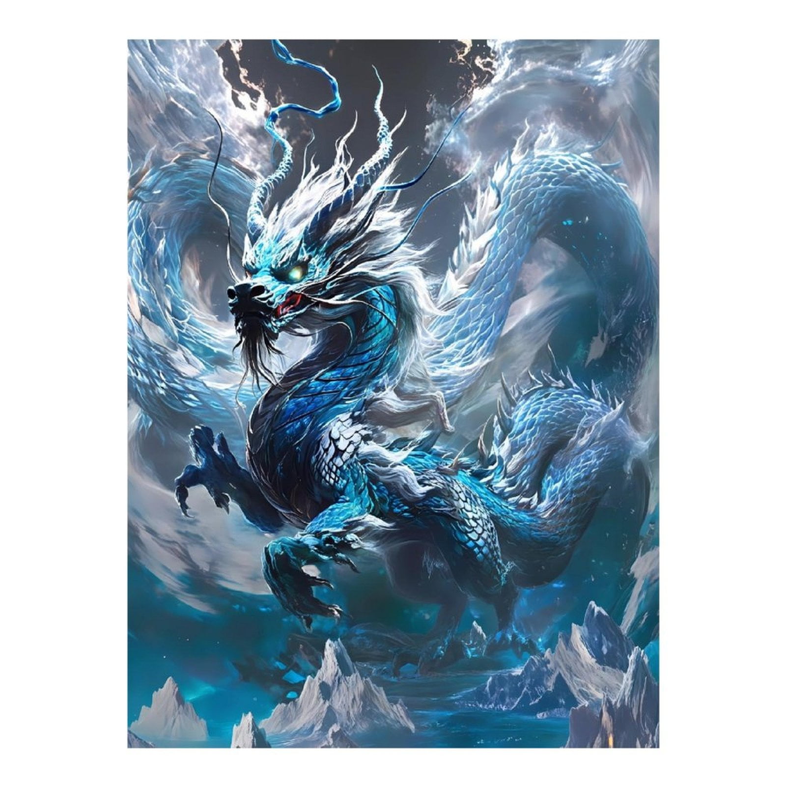 Diamond Art Kit for Adults, Majestic Blue Dragon Fantasy Art Diamond Painting for Adults Beginners, DIY Diamond Art Painting Kits, 5D Diamond Painting Crafts for Home Decor 12x16 Frameless