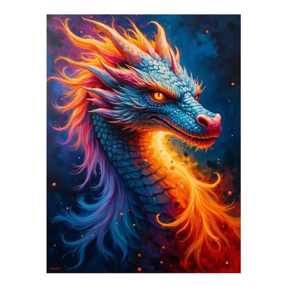 Diamond Art Kit for Adults, Majestic Dragon Vibrant Flames Diamond Painting for Adults Beginners, DIY Diamond Art Painting Kits, 5D Diamond Painting Crafts for Home Decor 12x16 Frameless