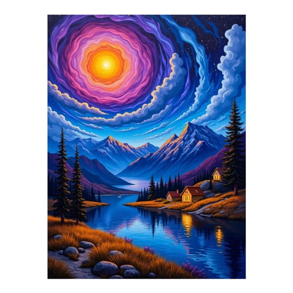 Diamond Art Kit for Adults, Majestic Mountains Aurora Lake Cabin Diamond Painting for Adults Beginners, DIY Diamond Art Painting Kits, 5D Diamond Painting Crafts for Home Decor 12x16 Frameless