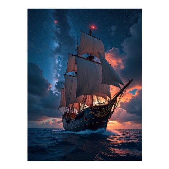 Diamond Art Kit for Adults, Majestic Ship Under Starry Sky Diamond Painting for Adults Beginners, DIY Diamond Art Painting Kits, 5D Diamond Painting Crafts for Home Decor 12x16 Frameless