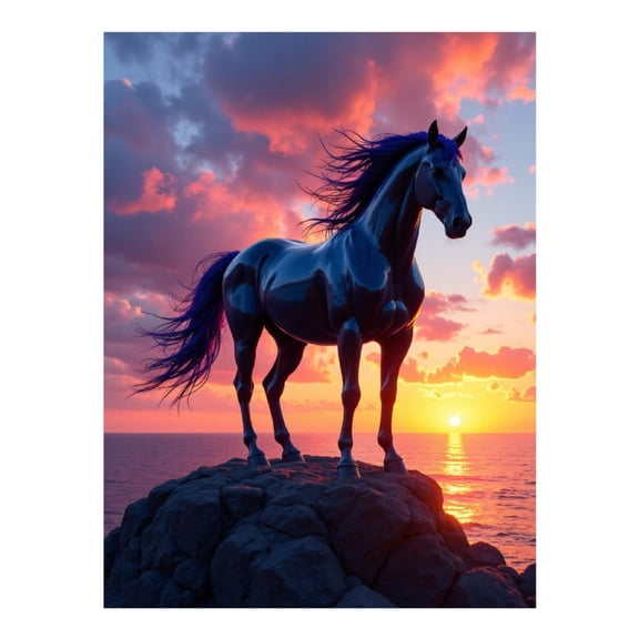 Diamond Art Kit for Adults, Majestic Stallion Sunset Cliff Diamond Painting for Adults Beginners, 5D DIY Diamond Art Painting Kits, Colorful Diamond Painting Craft for Home Decor 12x16
