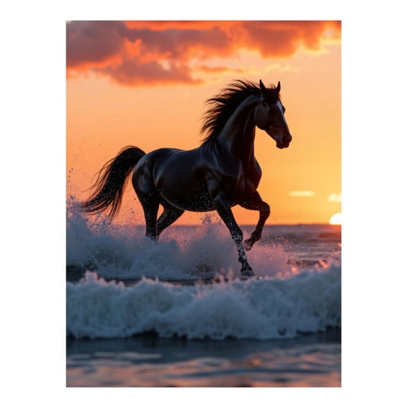 Diamond Art Kit for Adults, Majestic Stallion Sunset Wave Running Diamond Painting for Adults Beginners, 5D DIY Diamond Art Painting Kits, Colorful Diamond Painting Craft for Home Decor 12x16