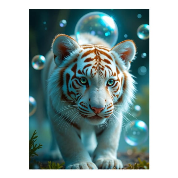 Diamond Art Kit for Adults, Majestic White Tiger Bubbles Diamond Painting for Adults Beginners, 5D DIY Diamond Art Painting Kits, Colorful Diamond Painting Craft for Home Decor 12x16