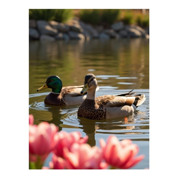Diamond Art Kit for Adults, Mallard Ducks Pond Tulips Reflection Diamond Painting for Adults Beginners, DIY Diamond Art Painting Kits, 5D Diamond Painting Crafts for Home Decor 12x16 Frameless