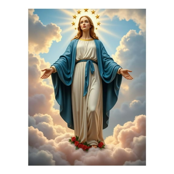 Diamond Art Kit for Adults, Mary In Clouds With Stars Diamond Painting for Adults Beginners, DIY Diamond Art Painting Kits, 5D Diamond Painting Crafts for Home Decor 12x16 Frameless