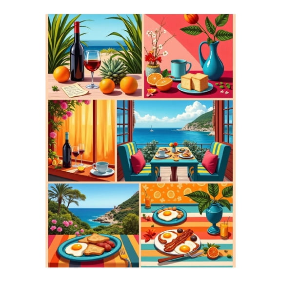 Diamond Art Kit for Adults, Mediterranean Breakfast Views Beach Diamond Painting for Adults Beginners, DIY Diamond Art Painting Kits, 5D Diamond Painting Crafts for Home Decor 12x16 Frameless
