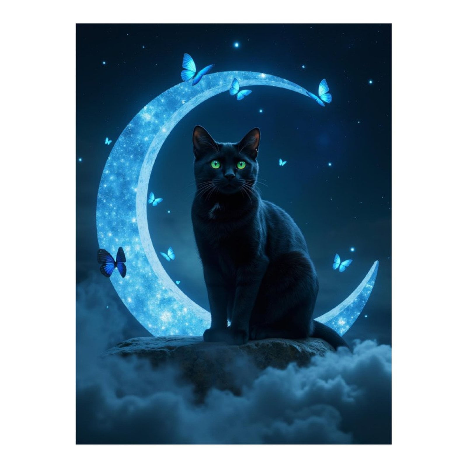 Diamond Art Kit for Adults, Midnight Cat Moon Butterflies Diamond Painting for Adults Beginners, 5D DIY Diamond Art Painting Kits, Colorful Diamond Painting Craft for Home Decor 12x16