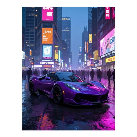 Diamond Art Kit for Adults, Modern Purple Sports Car City Lights Diamond Painting for Adults Beginners, 5D DIY Diamond Art Painting Kits, Colorful Diamond Painting Craft for Home Decor 12x16